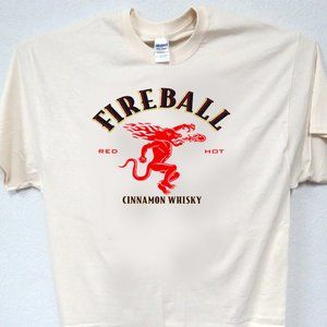 FIREBALL CINNAMON WHISKY, RED HOT! MENS IVORY TEE T-1175